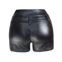 Slim Fit Real Black Leather Women's Shorts