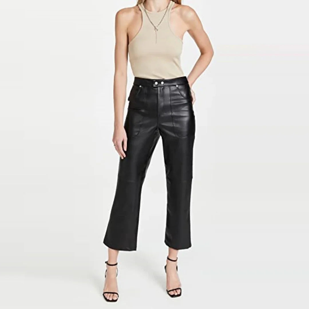 Soft Black Leather Women's Draw Pants