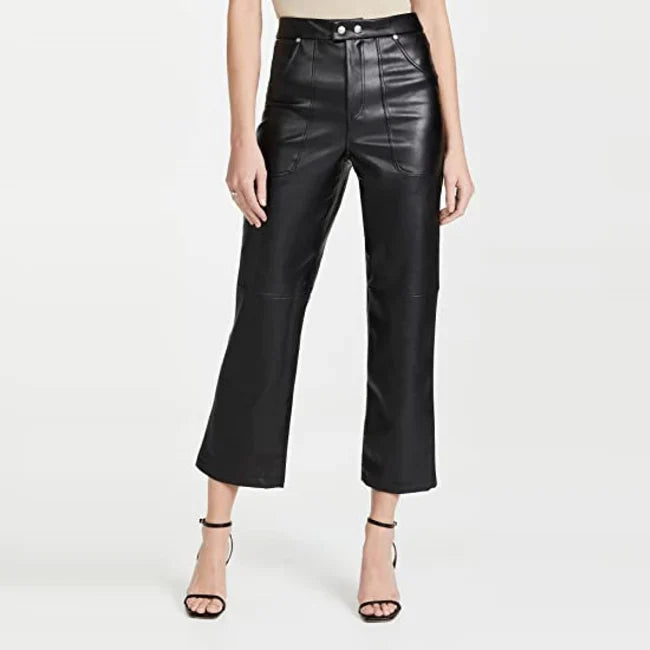 Soft Black Leather Women's Draw Pants