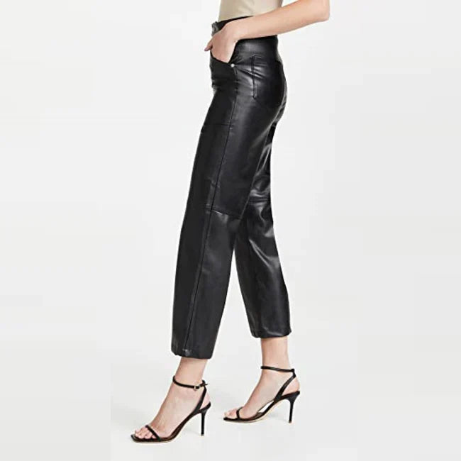 Soft Black Leather Women's Draw Pants