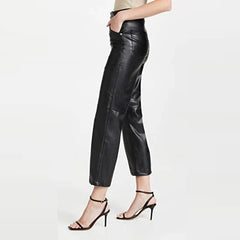 Soft Black Leather Women's Draw Pants