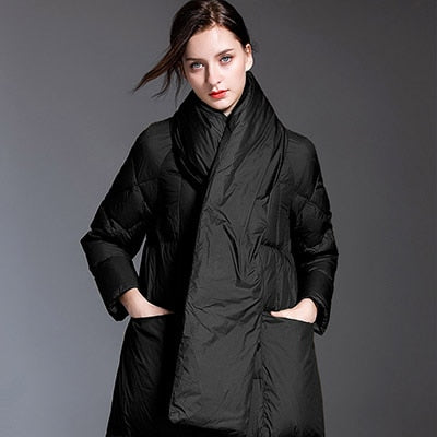 Stand-up Collar Women's Long Down Puffer Coat