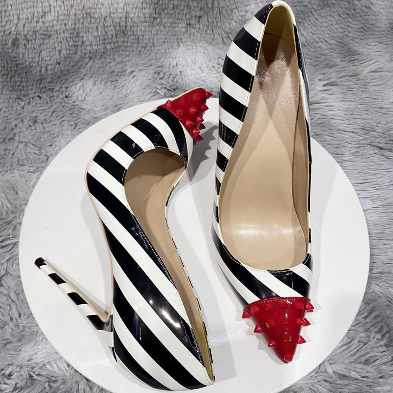 Striped Print Women's Stiletto Pumps