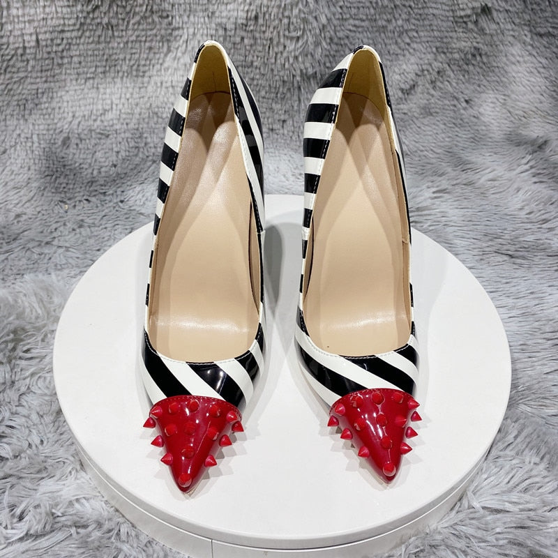 Striped Print Women's Stiletto Pumps