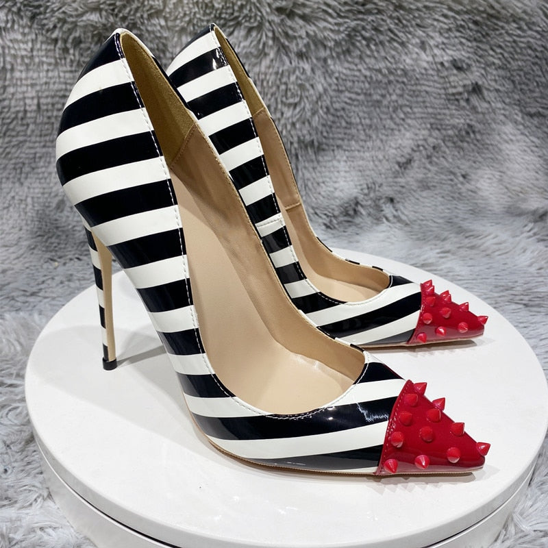 Striped Print Women's Stiletto Pumps