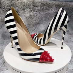 Striped Print Women's Stiletto Pumps