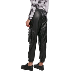 Stylish Black Leather Women's Cargo Trousers