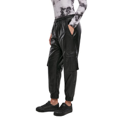 Stylish Black Leather Women's Cargo Trousers