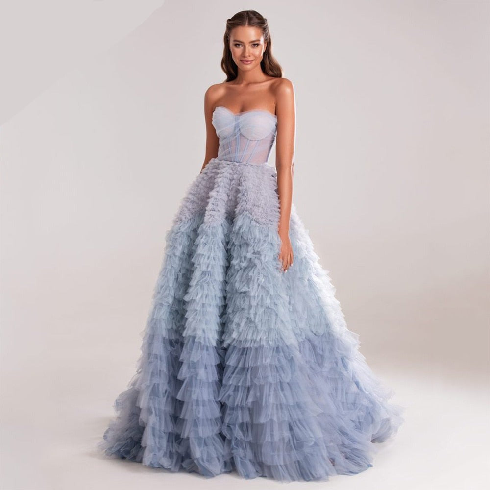 Tiered Tulle Backless Women's Ruffle Party Dress