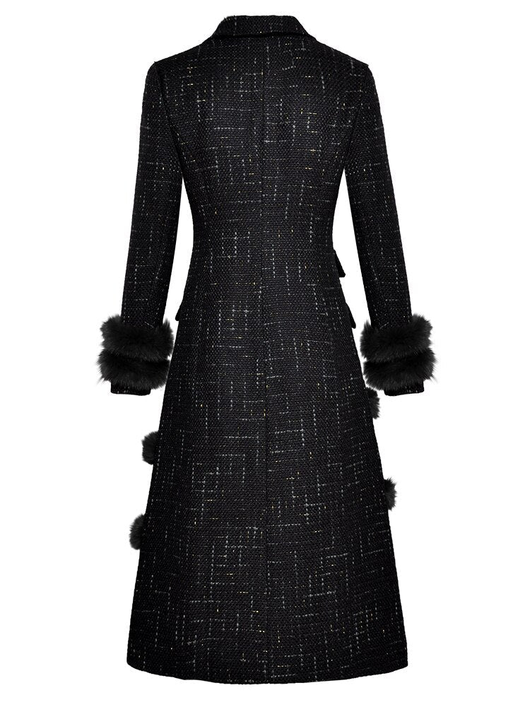 Turn-down Collar Woman's Black Overcoat