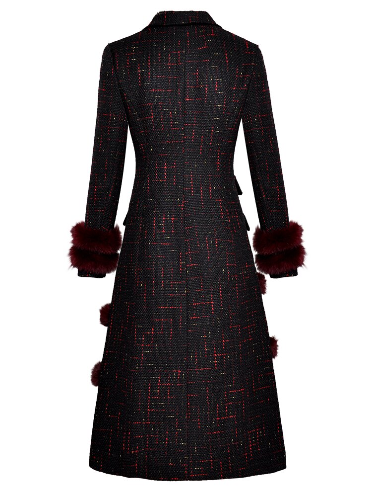 Turn-down Collar Woman's Black Overcoat