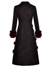 Turn-down Collar Woman's Black Overcoat