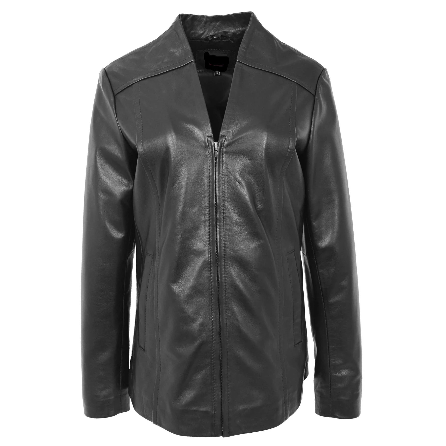 V Neckline Collarless Women's Classic Leather Blazer