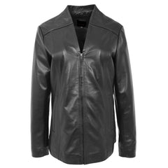 V Neckline Collarless Women's Classic Leather Blazer