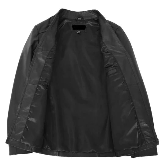 V Neckline Collarless Women's Classic Leather Blazer