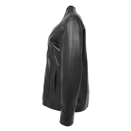 V Neckline Collarless Women's Classic Leather Blazer