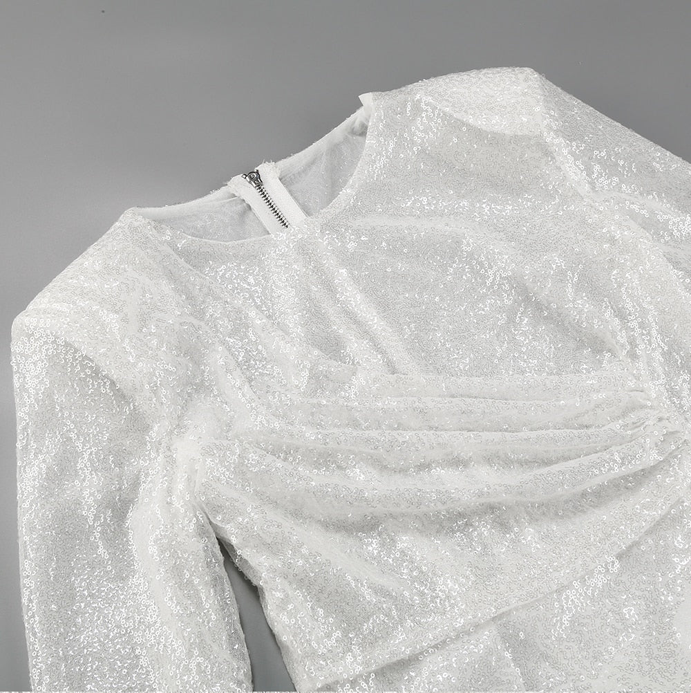 White Sequined Women's Feathers Dress