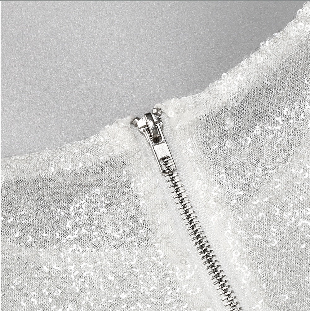 White Sequined Women's Feathers Dress