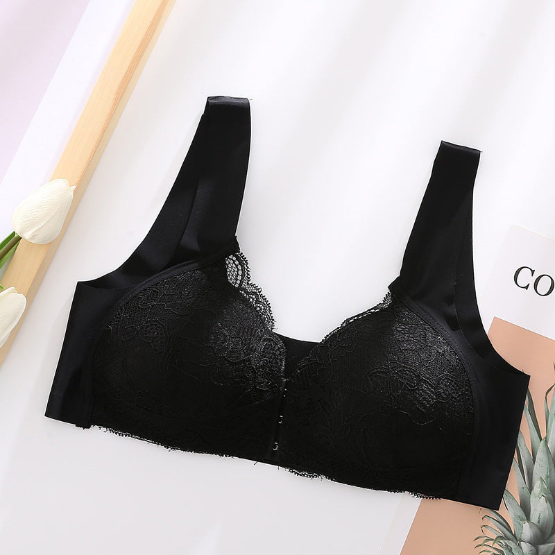 Plus Size Lace Wide Straps Wireless Bra Front Closure Push Up Bras