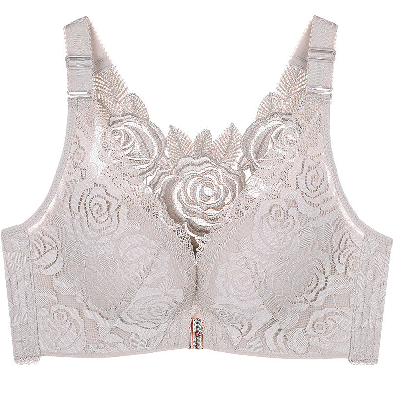Plus Size Lace Wide Straps Wireless Bra Front Closure Push Up Bras