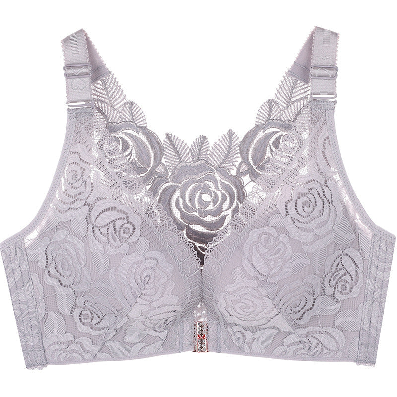 Plus Size Lace Wide Straps Wireless Bra Front Closure Push Up Bras