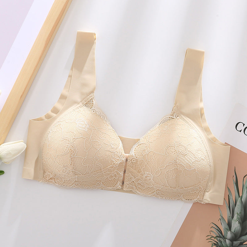 Plus Size Lace Wide Straps Wireless Bra Front Closure Push Up Bras