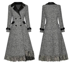 Woolen Plaid Double Breasted Asymmetric Tassel Overcoat