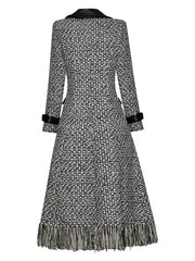 Woolen Plaid Double Breasted Asymmetric Tassel Overcoat