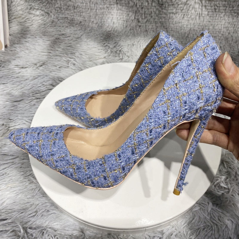 Woven Fabric Pointy Toe Women's High Heel Shoes