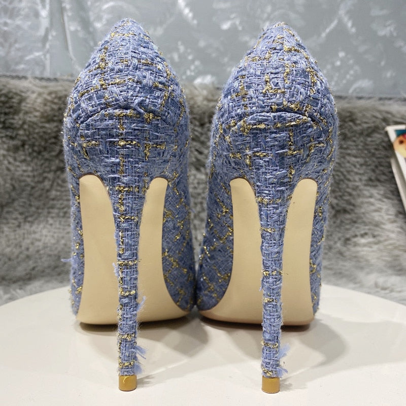 Woven Fabric Pointy Toe Women's High Heel Shoes
