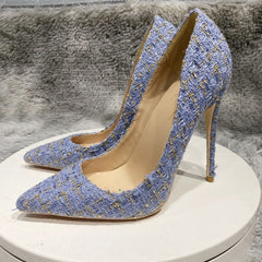 Woven Fabric Pointy Toe Women's High Heel Shoes