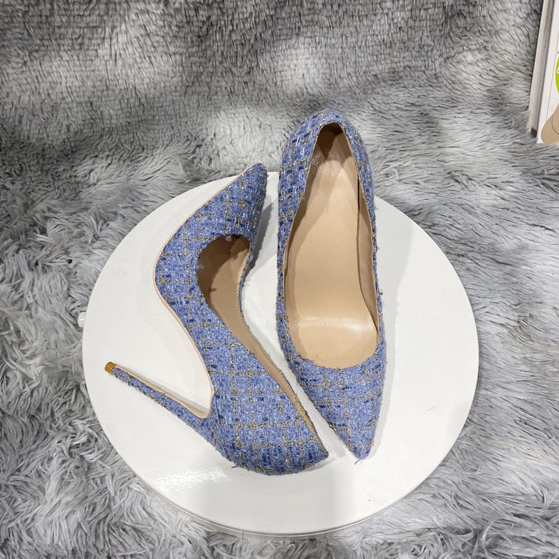 Woven Fabric Pointy Toe Women's High Heel Shoes