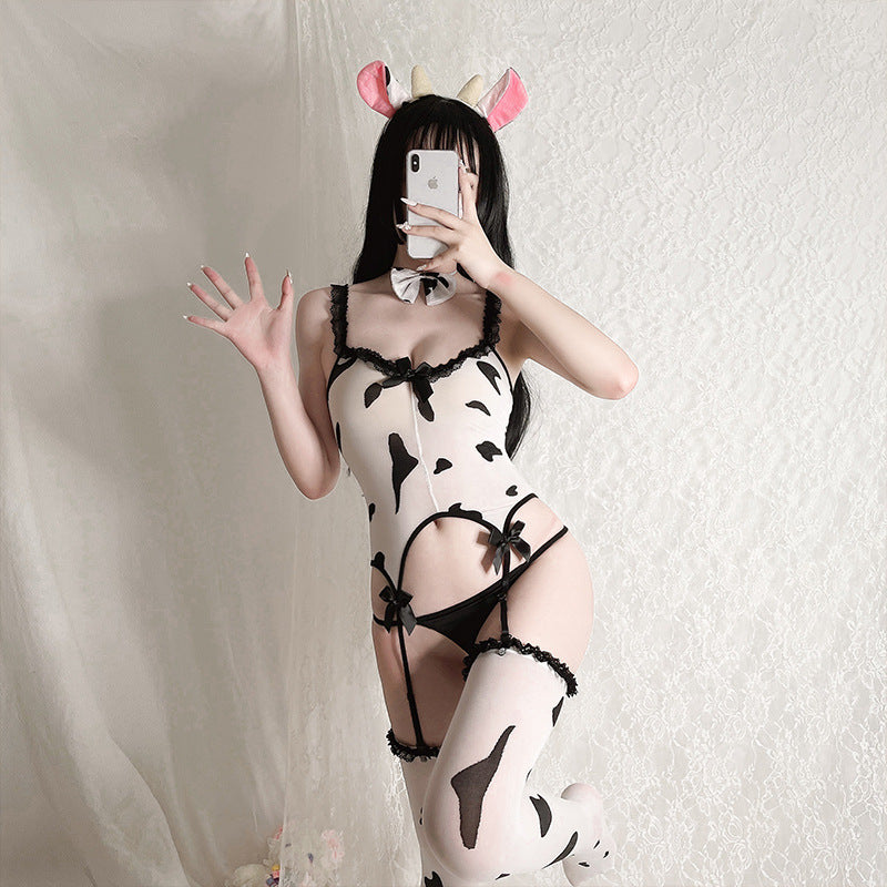 Cute Cow Cosplay Mesh Lingerie