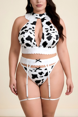Plus Size Cow Print Lingerie Set