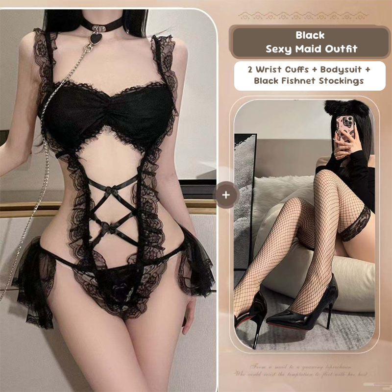 Lace Maid Costume See-through Free Lingerie