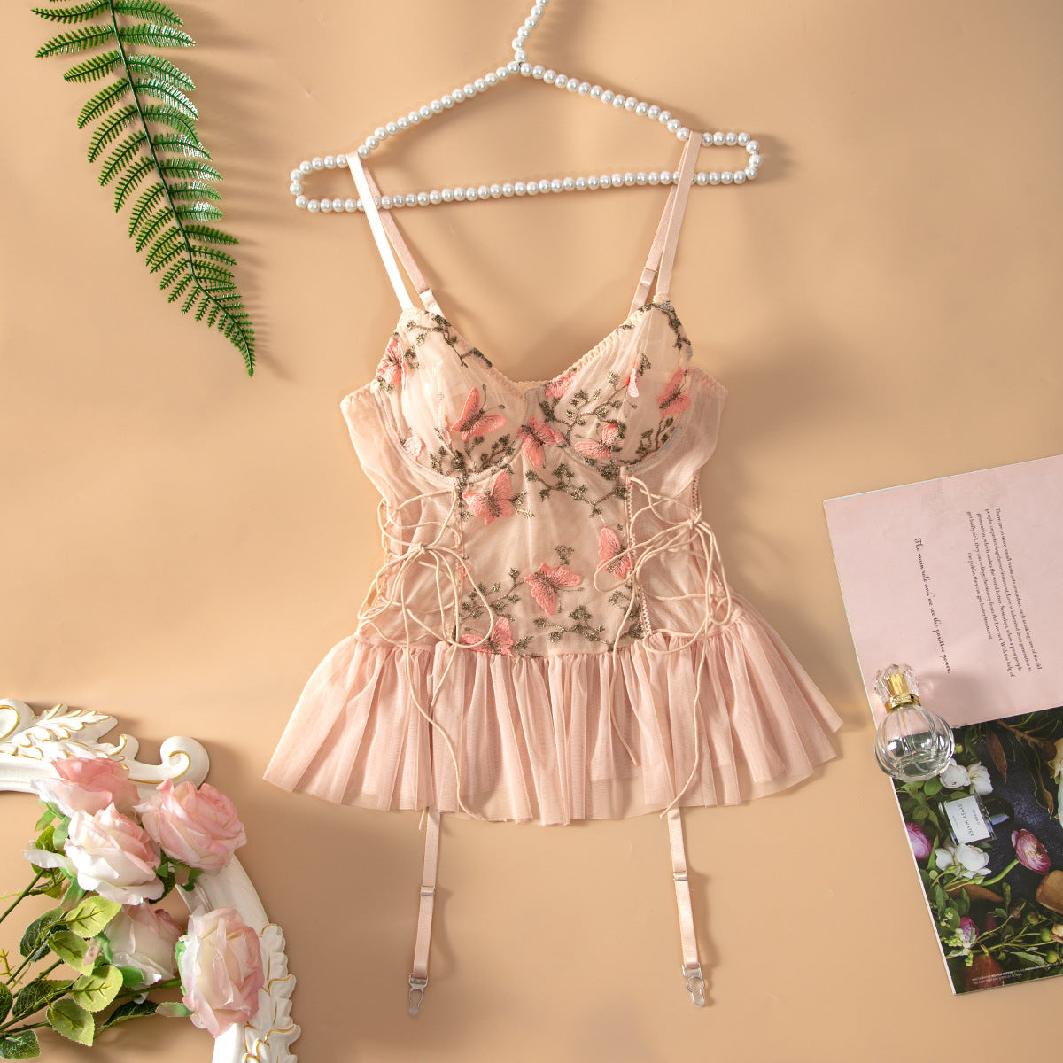 Embroidered Lace Suspenders Buckle Pure Desire Lingerie Jumpsuit