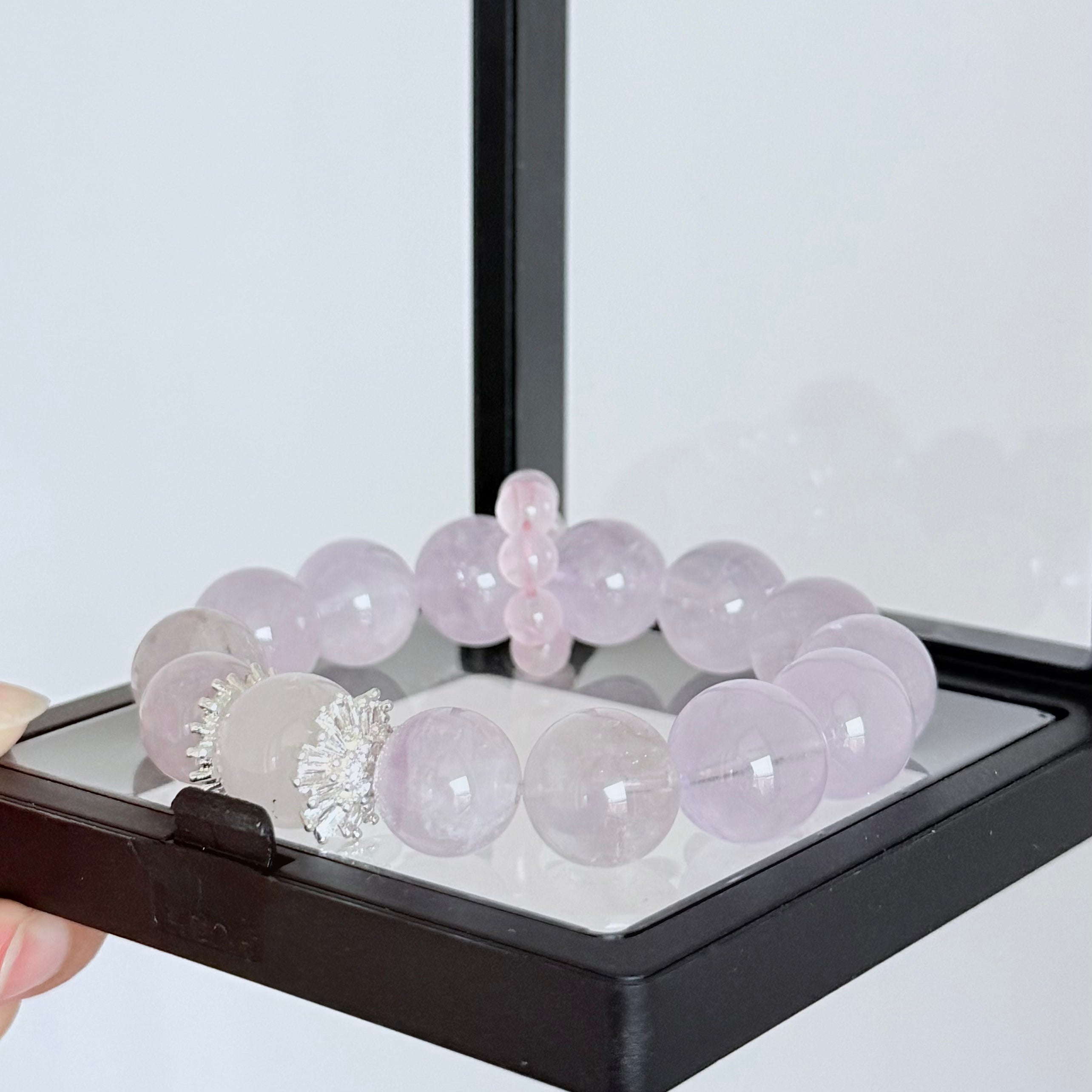 Lavender Amethyst Bracelet with Rose Quartz Flower & Zircon Charm