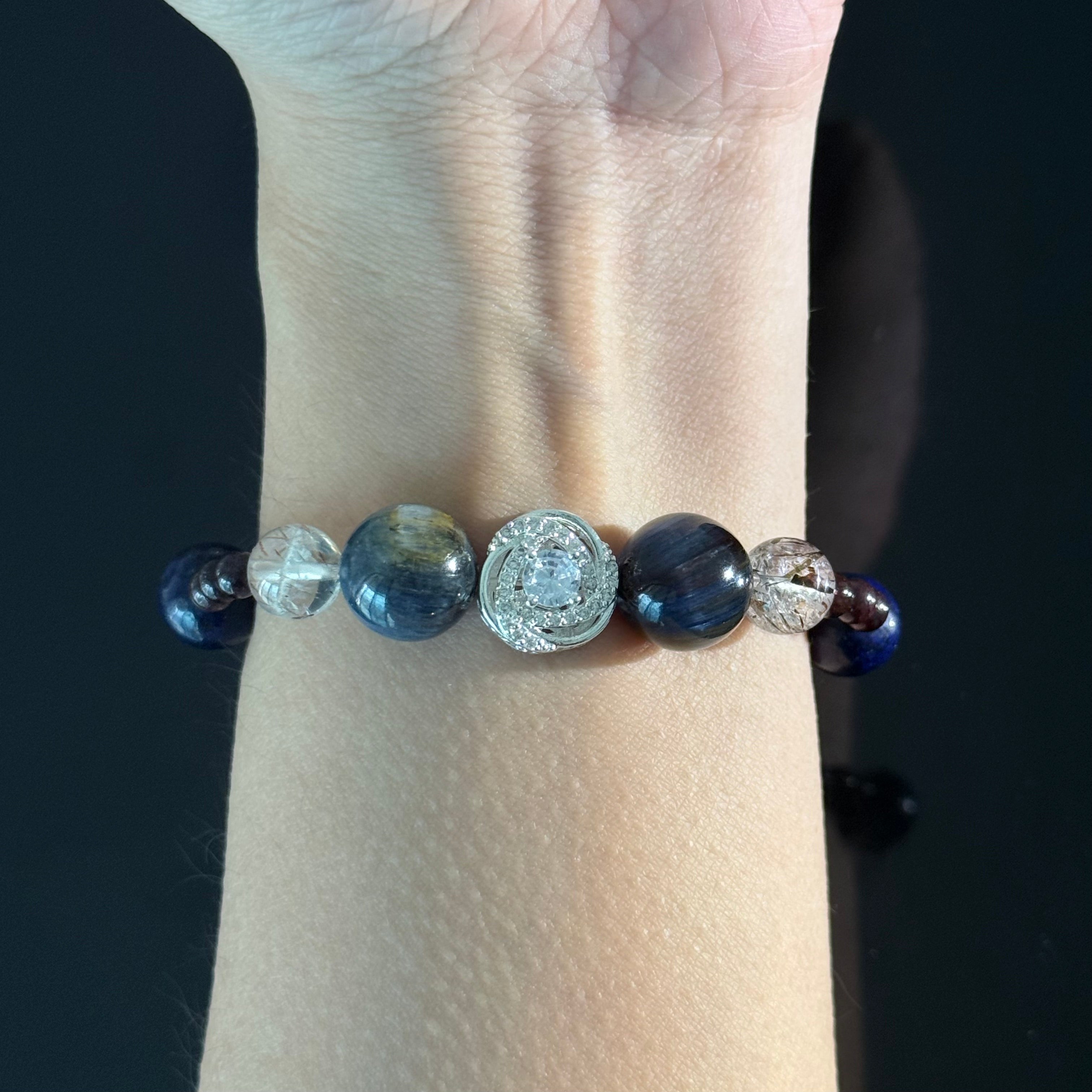 Natural Labradorite, Lapis Lazuli & Rutilated Quartz Crystal Bracelet – Handmade Healing Energy Bracelet for Protection, Wisdom & Confidence