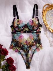 Colorful Flowers Embroidered Lingerie