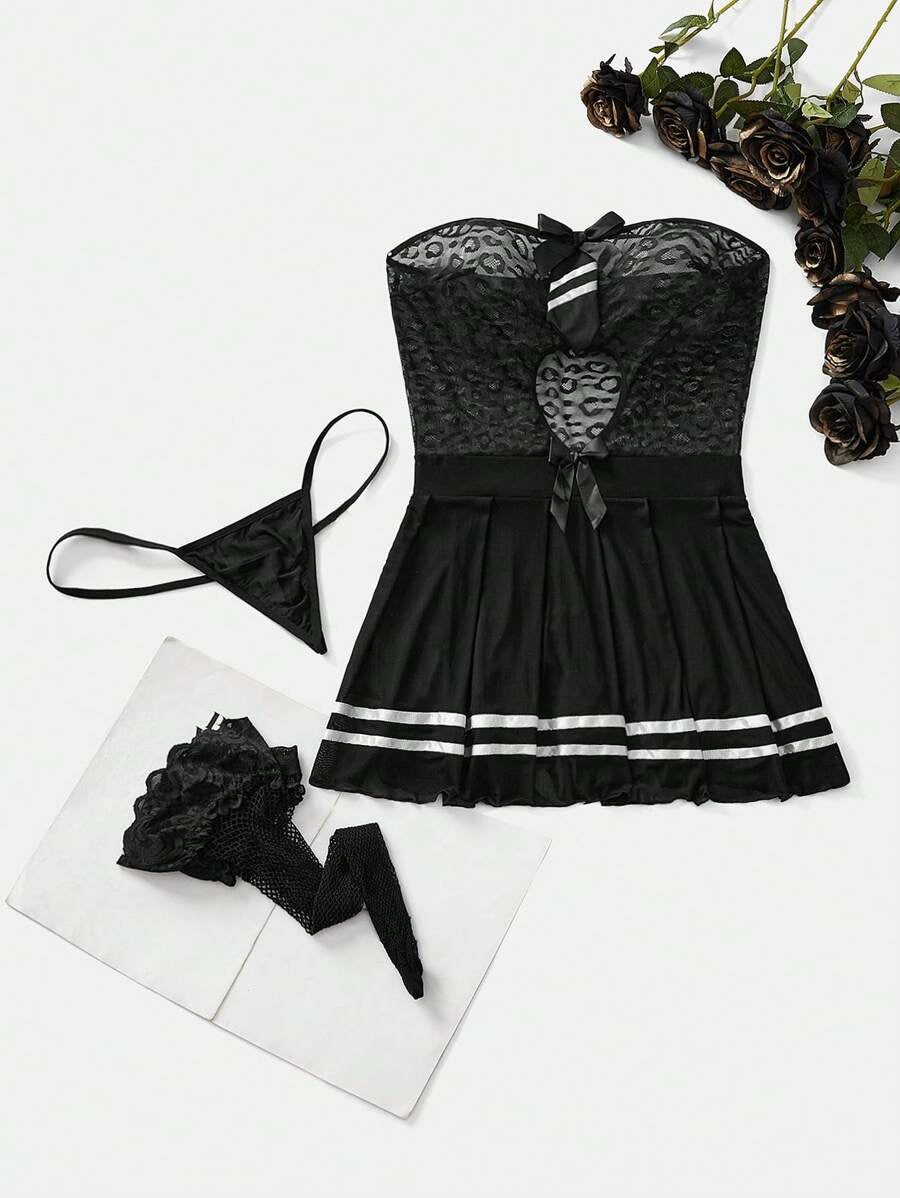 Mesh Tube Top No-Take-Off Outfits Lolita Lingerie Pleated Skirt Cosplay Dress Lingerie Set