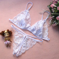 Transparent Lace Open-Crotch Three-Piece Set Seductive Lingerie