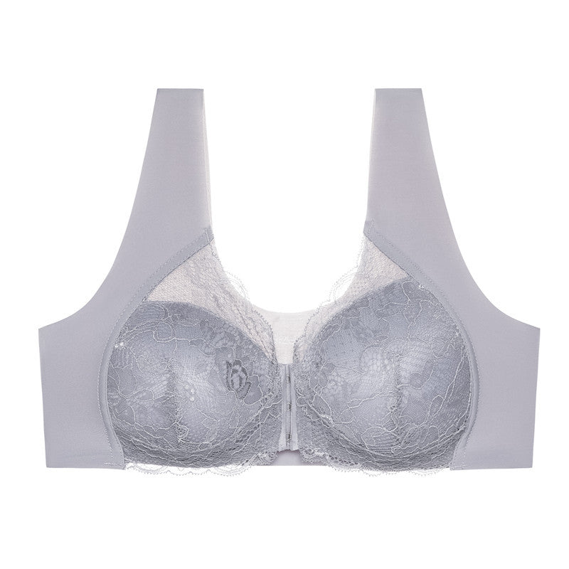 Plus Size Lace Wide Straps Wireless Bra Front Closure Push Up Bras