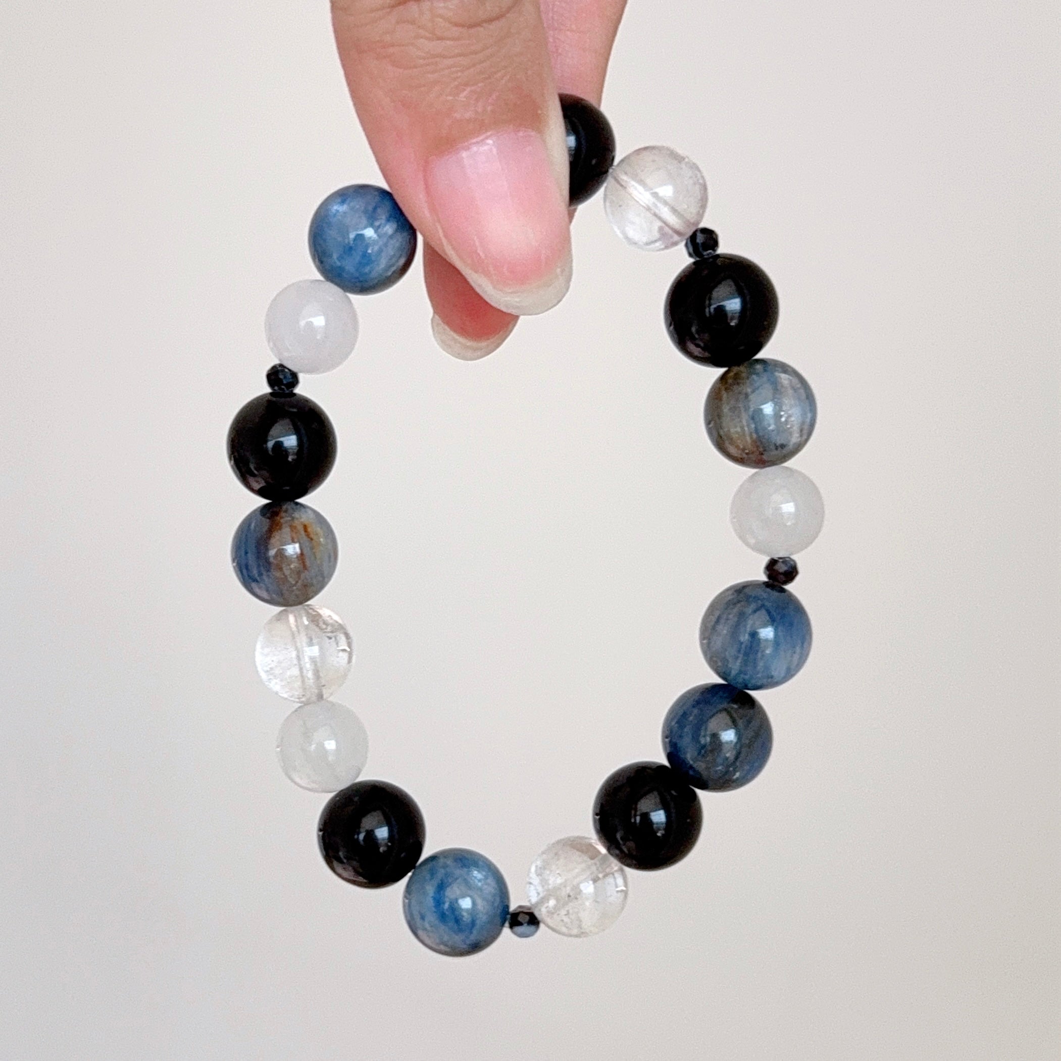 Blue Kyanite, Black Obsidian & Clear Quartz Bracelet