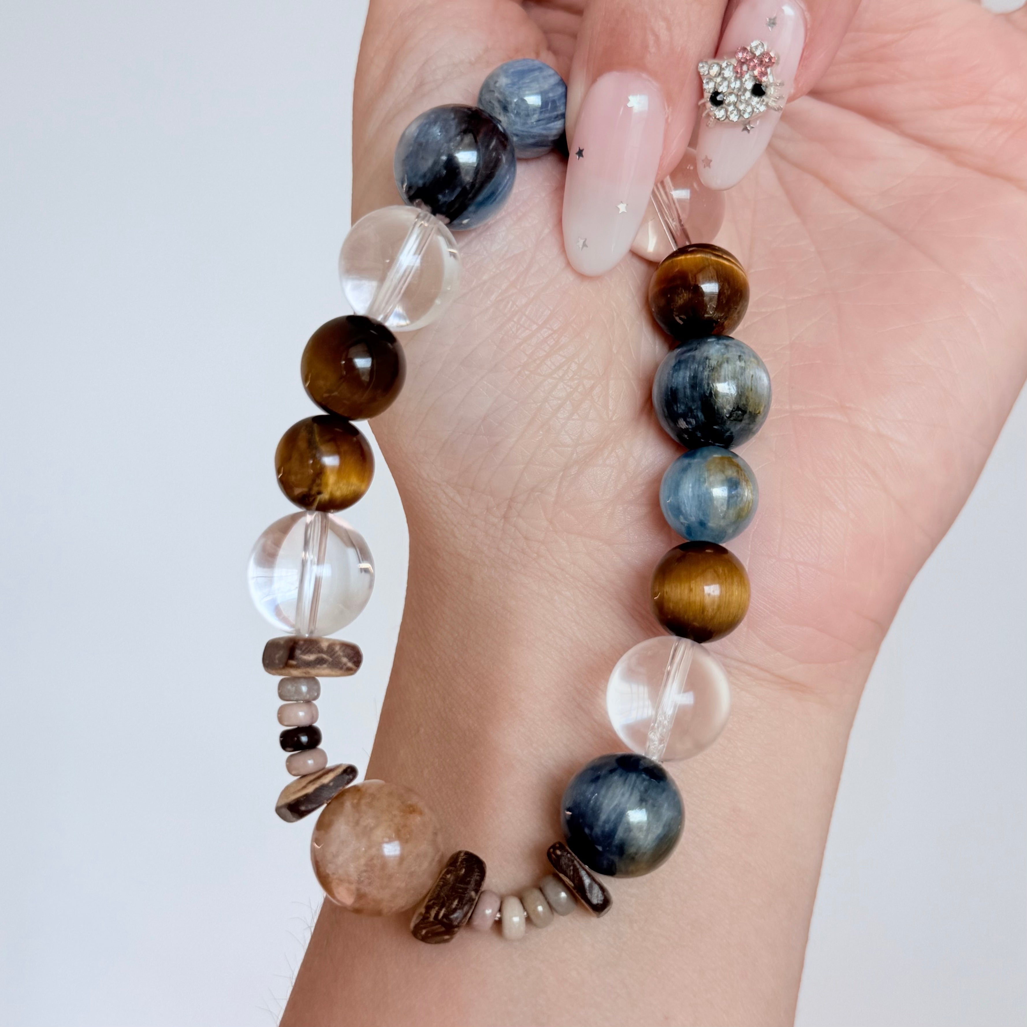 Natural Blue Kyanite, Tiger’s Eye & Clear Quartz Crystal Bracelet