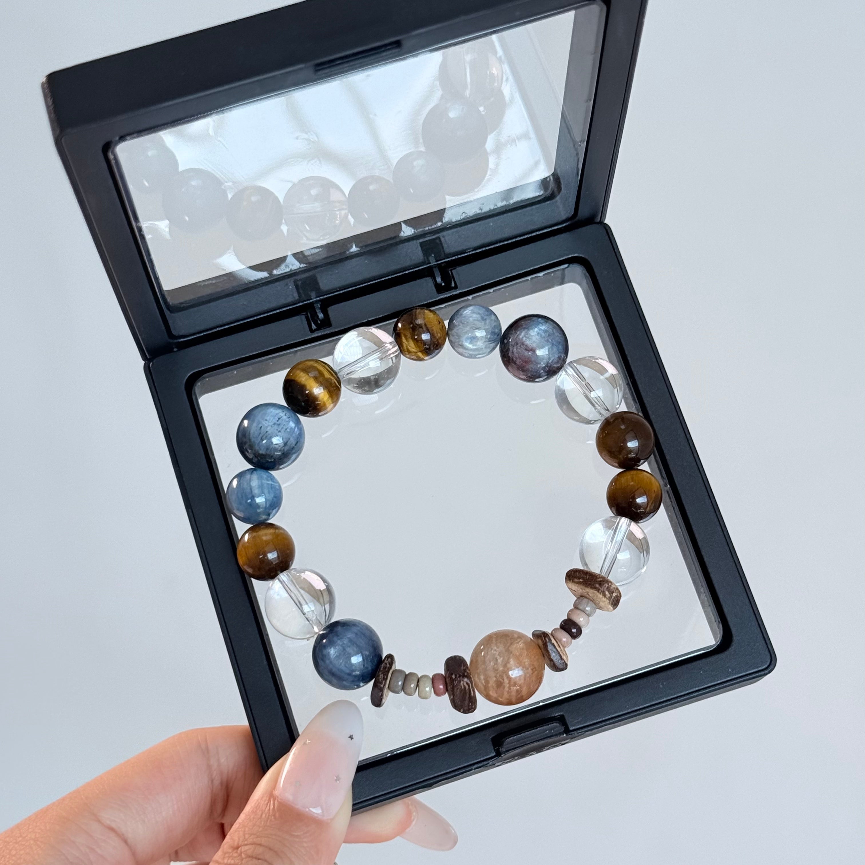 Natural Blue Kyanite, Tiger’s Eye & Clear Quartz Crystal Bracelet