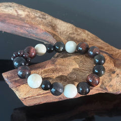 Obsidian, Red Jasper, and White Jade Bracelet — Healing Crystal Bracelet, Symbolizing Protection