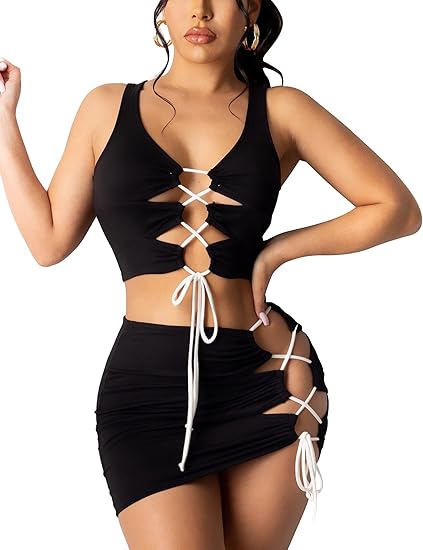 Cross Strap Open Crotch Ultra Short Two-Piece Suit