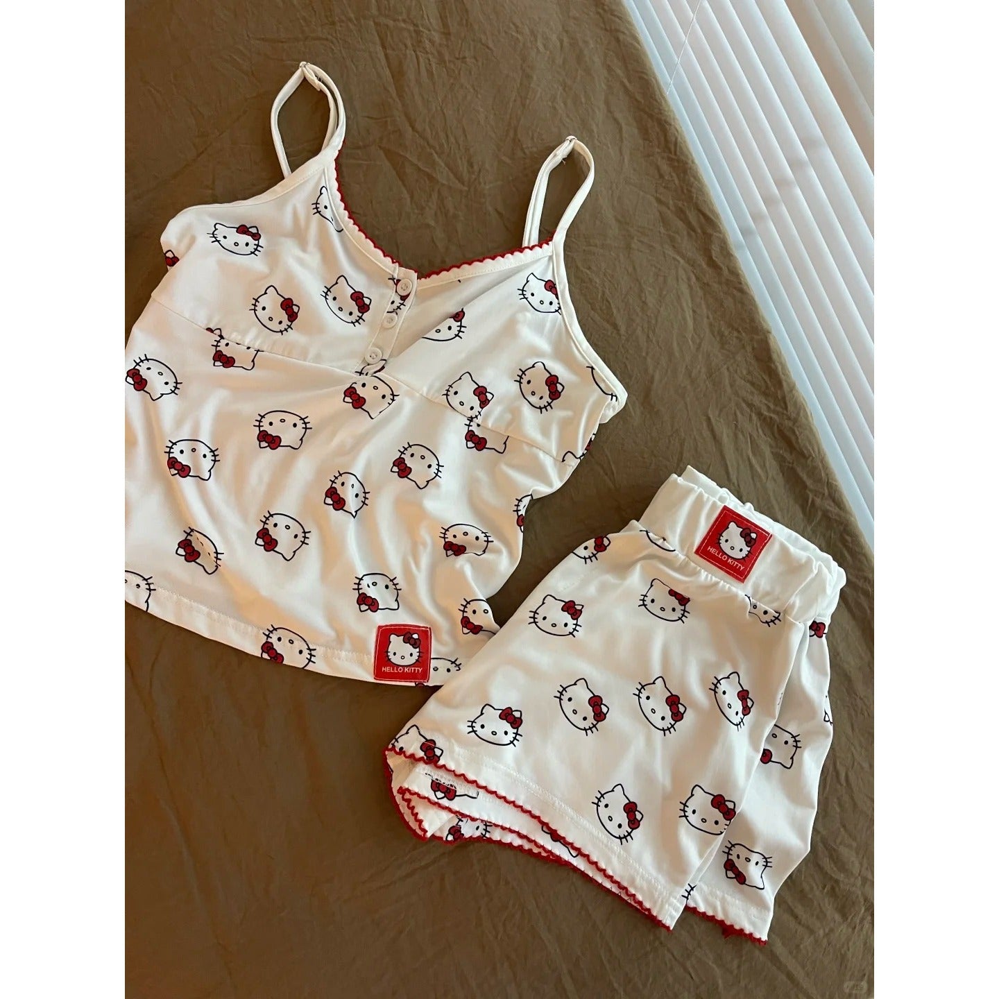 Kitten Print Suspender Pajama Shorts Set