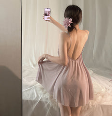 Plus Size Lace Backless See-through Mesh Camisole Nightdress