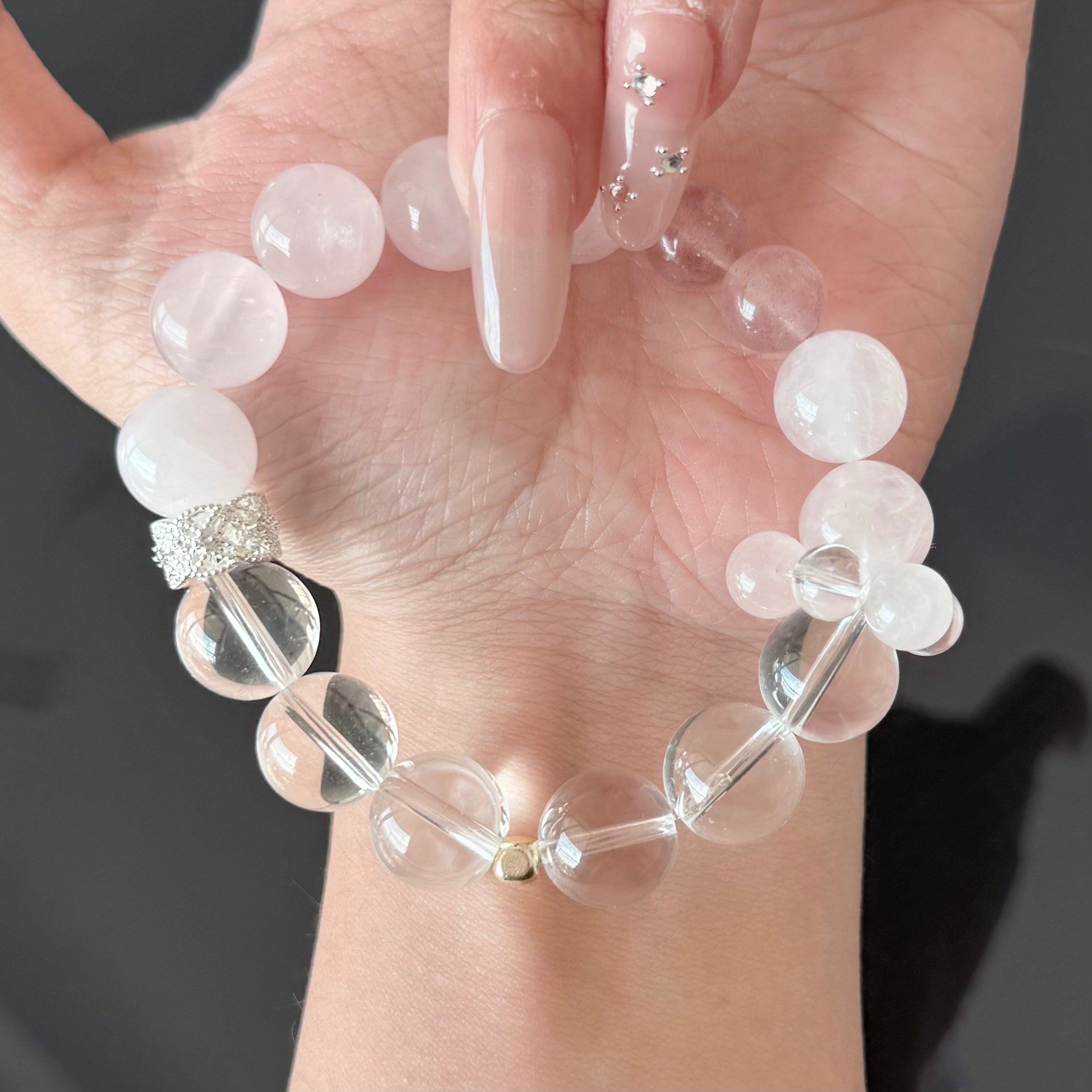 Rose Quartz & Clear Quartz Crystal Bracelet